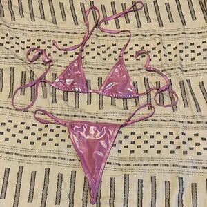 The Dollhouse Collection Sexy Shiny Pink Thong Micro Bikini Set Size M